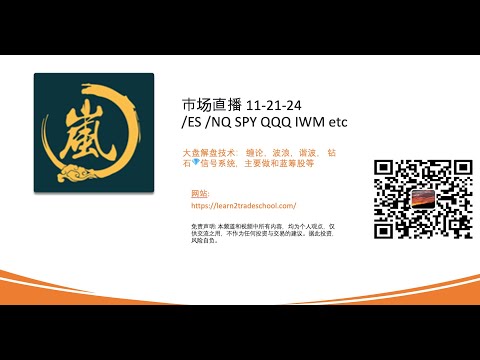 市场直播 11-21-24/ES /NQ SPY QQQ IWM etc大盘解盘技术： 缠论，波浪，谐波， 钻石💎信号系统，主要做和蓝筹股等