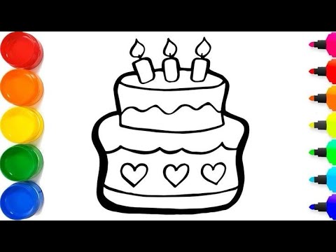 How to draw a cute Birthday Cake | cake drawing,coloring, painting for kids @Kiddysbox123