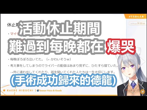 【樋口楓回歸】活動休止期間因為不安而私底下一直爆哭的德龍【彩虹社中文/にじさんじ】