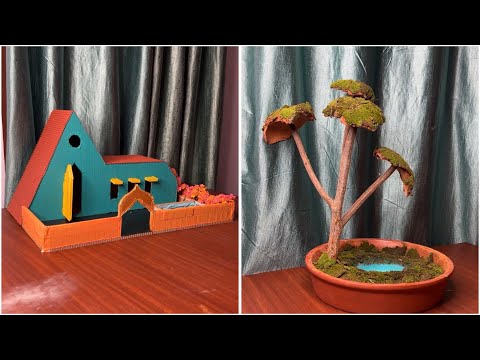 DIY Cardboard House Model & Miniature Bonsai Tree | Creative Craft Ideas for Home Decor