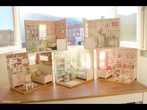 Five different bedrooms 1/10 scale handmade miniature dollhouse by Nerea Pozo