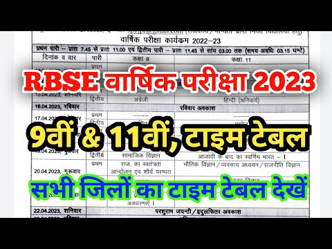 RBSE Class 9th & 11th Board exam time table 2023 | Rajasthan Board class 9th & 11th time Table 2023