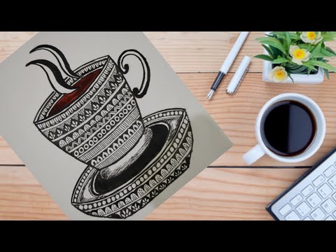 tea cup mandala art, creative mandal art, mandala art drawing, easy mandal art step by step