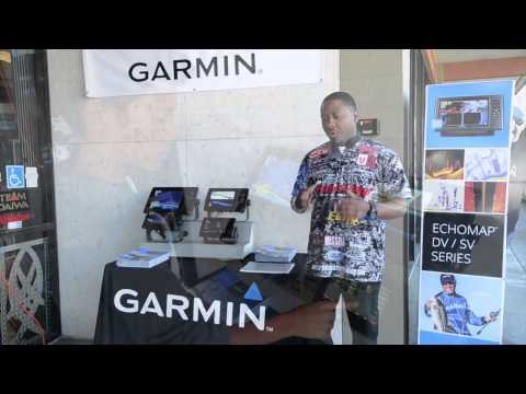 Mark Daniels Jr introduces the new Garmin #fishfinders during #proday 2015 at Hi's Tackle Box