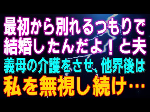 【スカッとする話】最初から別れるつもりで結婚したんだよ！と夫 義母の介護をさせ他界後は私を無視し続け…