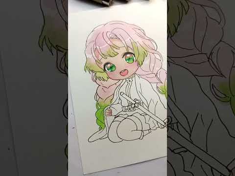 mitsuri kanroji chibi drawing full colouring process #anime #drawing