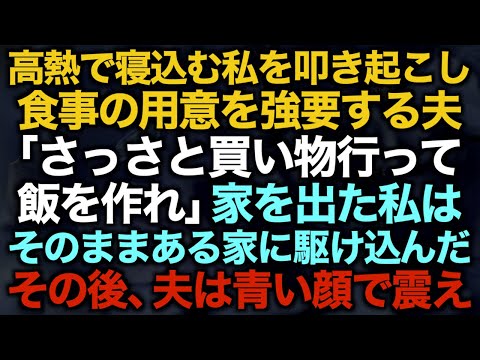 【スカッとする話】高熱で寝込む私を叩き起こし食事の用意を強要する夫「さっさと買い物行って飯を作れ」家を出た私はそのままある家に駆け込んだ　その後、夫は青い顔で震え…【修羅場】