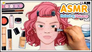 [💸paperdiy💸]Relaxing ASMR Peach Pink Makeup for Sleep 💤 숙면을 위한 피치핑크 메이크업 ASMR 🔇No music 종이놀이