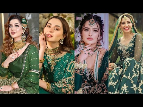 Green dress makeup look |Makeup and jwellery with green dress