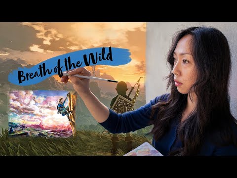 Painting a Breath of the wild scene | Link climbing in Hyrule | Relaxing Acrylic Painting Timelapse