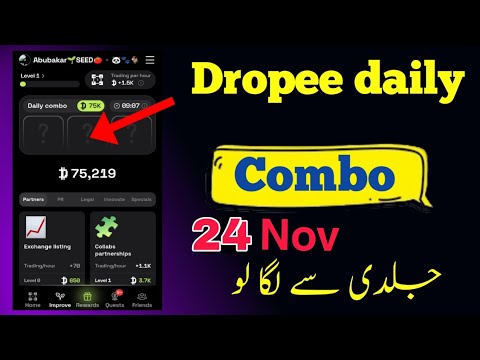 Dropee Daily Combo Today 24 & 25 November | Dropper Daily Combo Today | Dropped Daily Combo Today