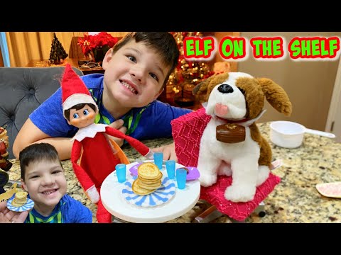 ELF on the SHELF TINY BREAKFAST! CALEB & MOMMY make TINY PANCAKES and TALK to SANTA at NORTH POLE!