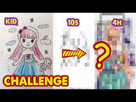 Challenge: 10S VS 4 Hours - Redraw My Sister's Painting | Huta Chan Studio