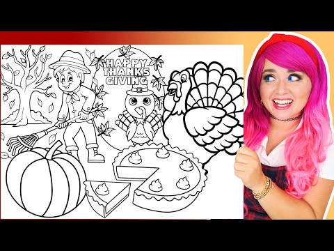 Coloring Thanksgiving Turkey, Pumpkin, Leaves & Pie Coloring Pages | Ohuhu Markers & Crayola Crayons