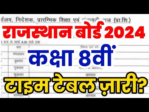 RBSE Class 8th Time Table 2024 | Rajasthan Board Class 8th Time Table 2024 | RBSE 8th Board Exam