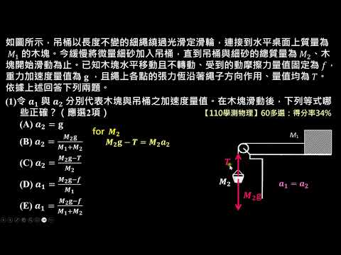 【110學測物理】60多選：求連結體之加速度（滑車實驗）