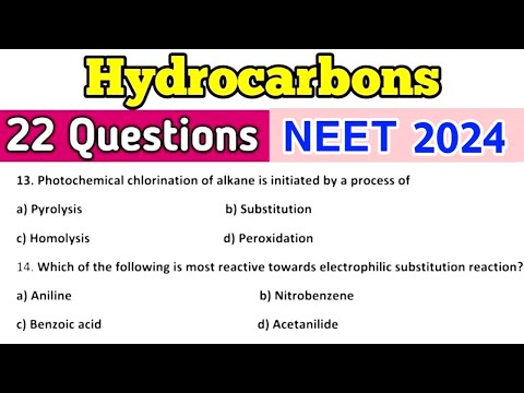 Hydrocarbon Chemistry Class 11 MCQ | NEET Chemistry 2024 | Organic Chemistry | CBSE NEET NCERT