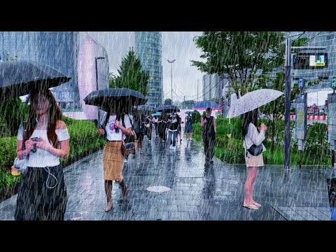 Rainy SEOUL AI Valley TEHERAN-RO, GANGNAM 08:00 Morning Walk, Rain Asmr, Seoul Travel Walker.