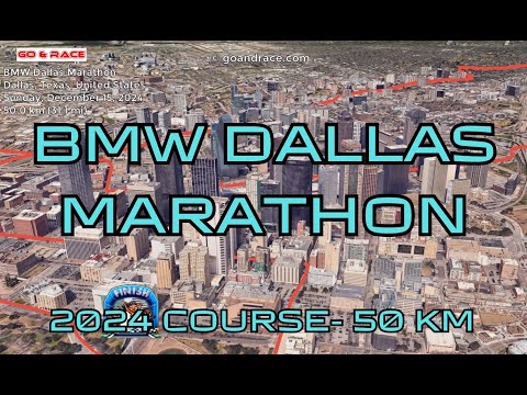 BMW Dallas Marathon (2024): fly over the 50 km course! Video of the race path.