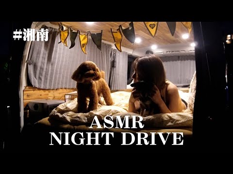 【ASMR】夜の湘南ハイエースドライブで愛犬と波の音を聴きながらチルするはずが...