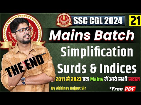 Simplification and Surds And Indices For SSC CGL Mains🔥CGL Mains Questions I Class-21/21