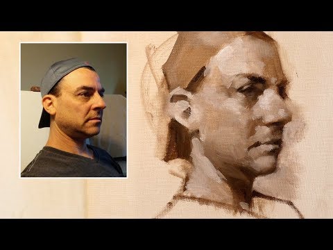 Self Portrait Sketch in Oil Paint