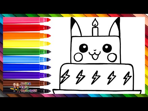 Draw and Color a Pikachu Cake 🎂⚡⚡⚡⚡⚡🌈 Drawings for Kids