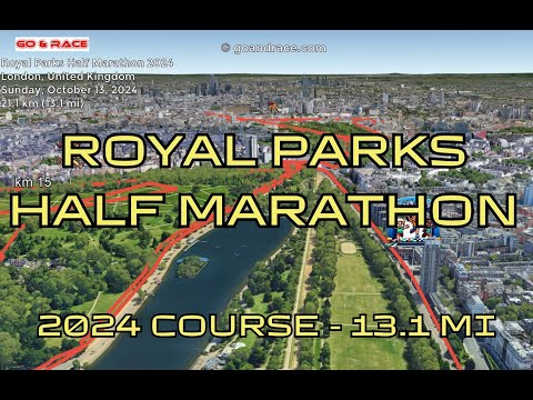 Royal Parks Half Marathon 2024: fly over the half-marathon course! Video of the race path.