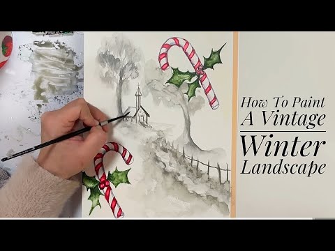 Christmas Painting  tutorial of church and Candy Canes  for beginners