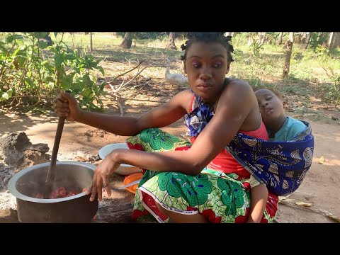 African Village Life Of Our Most Beautiful Young Mom #cooking Carrot Bread With Mung Bean For Dinner