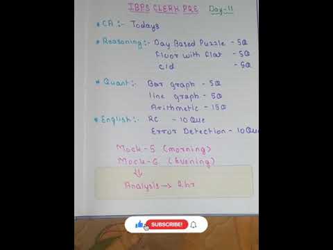 ibps clerk pre to-do list | day-11 | daily target 🎯 |today's tasks 📚 | banking | बैंकिंग | #shorts