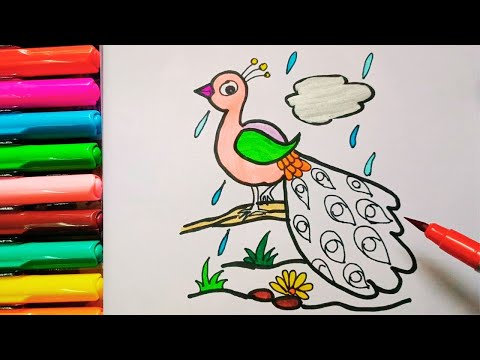 Drawing and Painting Peacock for Kids & Toddlers | Simple Drawing, Coloring #drawing