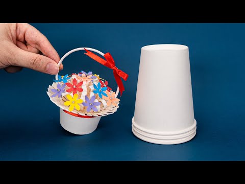 DIY Flower Basket From Paper Cup - DIY Paper Cup - Paper Cup Craft Ideas