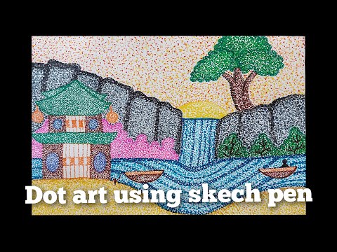 Dot art drawing / Nature scenery using dots /pointillism art / stippling art