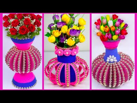 4 Beautiful Flower Vase DIY Ideas With Plastic Bottle and Woolen Threads | Best Out of Waste | DIY