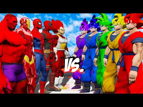 TEAM SUPERHEROES RED VS TEAM GOKU COLOR (SPIDER-MAN, HULK, VEGETA, DEADPOOL, IRON MAN)