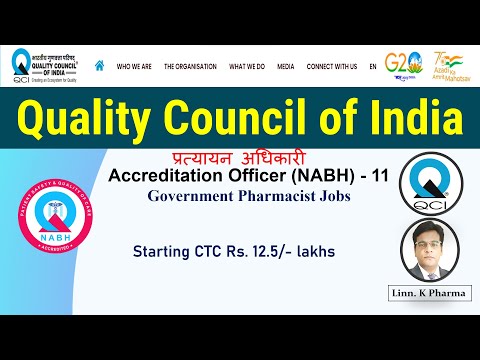 Pharmacist Jobs in Quality Council of India || NABH Accreditation Officer Post for Pharmacy