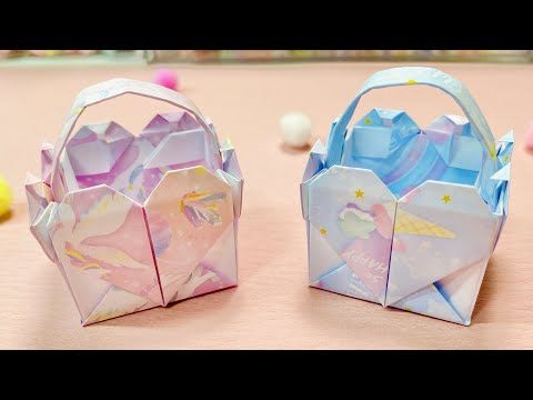 【ミニ】全面ハートのカゴの作り方💕🧺可愛いおりがみBOX！