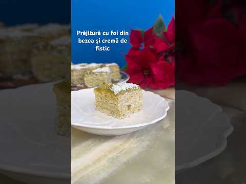 Prăjitură cu foi din bezea și cremă de fistic #cake #dessert #recipe #food