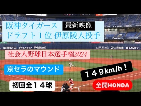 阪神ドラ１伊原投手の【初回全投球】三振あり  NTT西日本 2024.11月 社会人野球日本選手権 阪神タイガース ドラフト１位 伊原陵人 投手 全開ホンダ