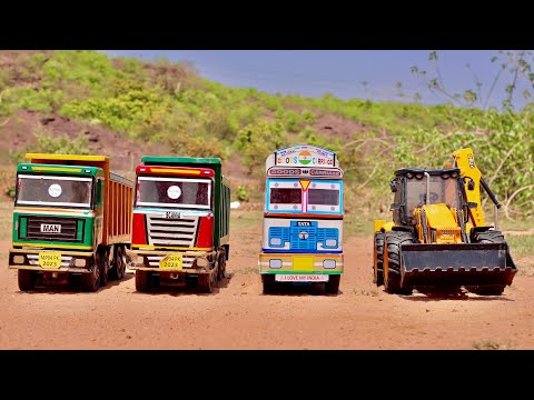 Soil loading work | 12 Tyre Tata Dump Truck, Ashok Leyland & JCB 3DX 4WD Vehicle | Die Cast Model |