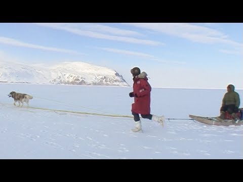 Running next to the sled dogs to get warm - Nanoq 2007 expedition