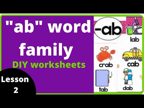 "AB" Word family | Rhyming words | worksheet for UKG / LKG / PREschool, class 1, and nursery kids