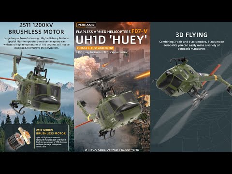 羽翔 F07 F07V UH-1 HUEY 休伊 像真直升機 直昇機 3D 倒飛 智能 自穩 光流定位 UH1 S-FHSS Futaba ELRS 雙無刷系統