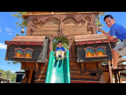 BEST PIRATE PLAYGROUND EVER! Caleb Plays with MOM and Dad at the Fun Outdoor PLAYGROUND For KIDS!