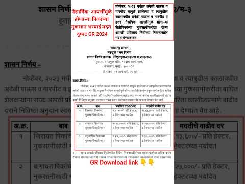 शेतकऱ्यांना नुकसान भरपाई दुप्पट|GR| Nuksan bharpai2024 Maharashtra|#marathiknowledge #shorts#nuksaan