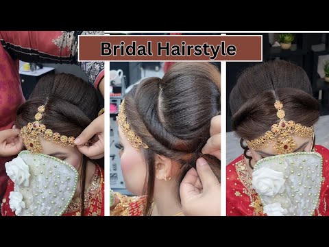 Elegant Bridal Hairstyle Tutorial with Maang Tikka and Matha Patti Setting | Perfect Wedding Look