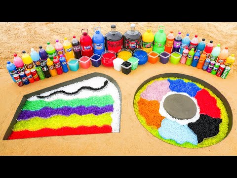 How to make Rainbow Cake with Orbeez, Big Coca Cola, Pepsi, Fanta, Mtn Dew, Popular Sodas & Mentos