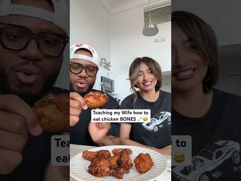 Teaching my Wife how to eat chicken BONES 🦴 #food #chickenwings #lingandlamb