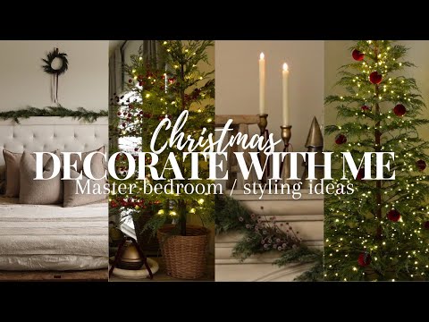 Christmas Decorate With Me 2024 | Master Bedroom Styling Ideas | Deep red/burgundy Christmas